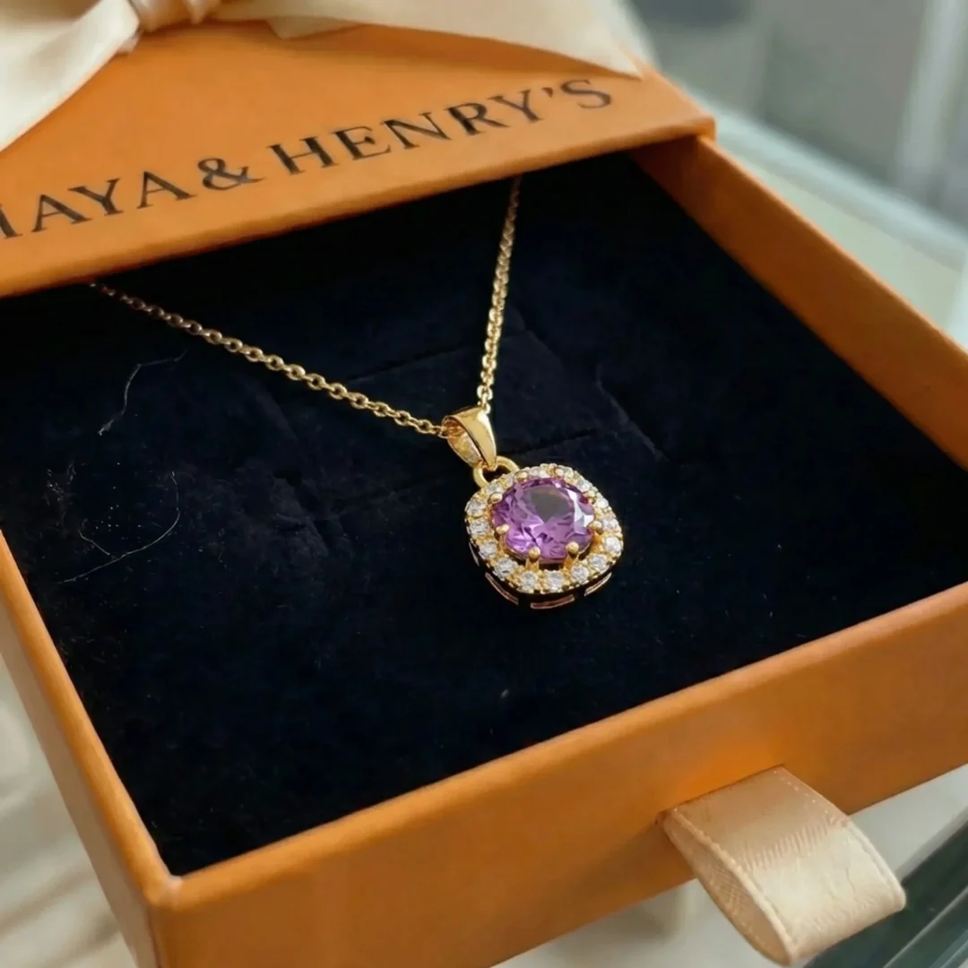 Amethyst Square Pave Necklace | Gold