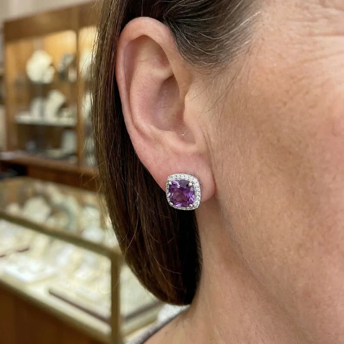 Amethyst Square Pave Studs | White Gold - Image 2