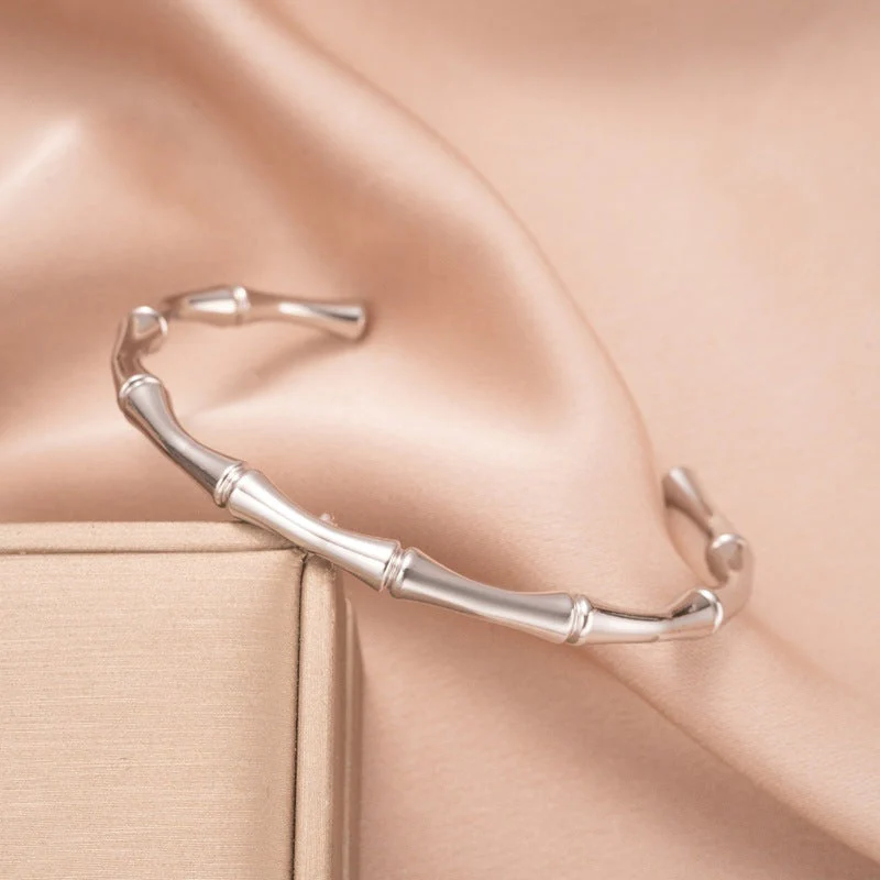 Bamboo Cuff Bracelet | White Gold