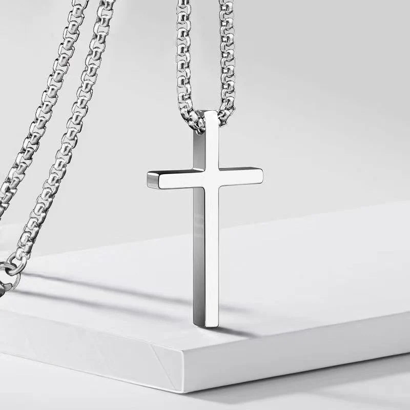 Bezel Cross Necklace | White Gold - Image 3