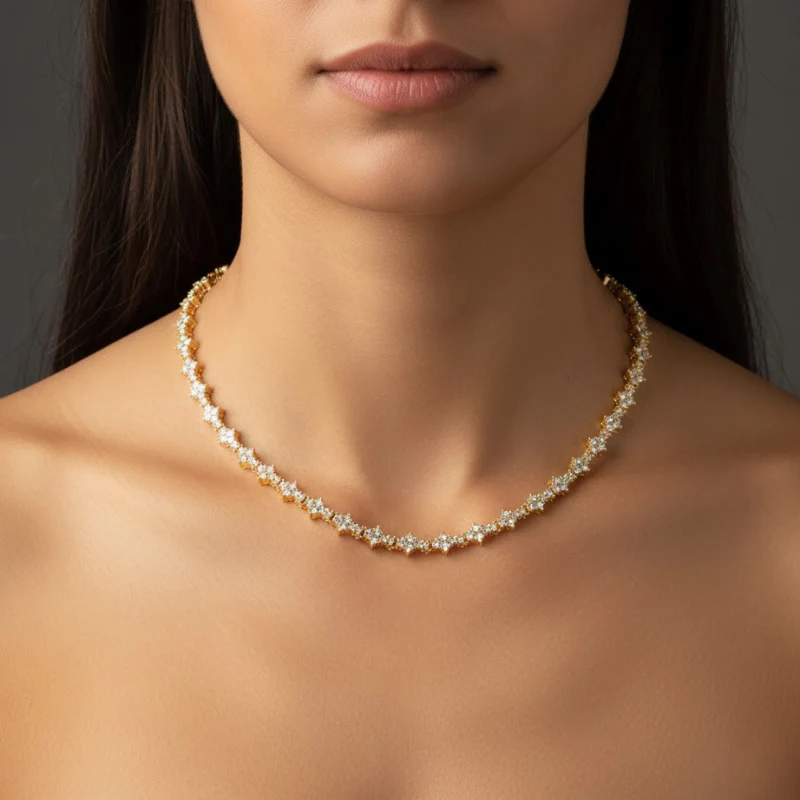 Classic Cluster Tennis Necklace | White Gold - Image 5