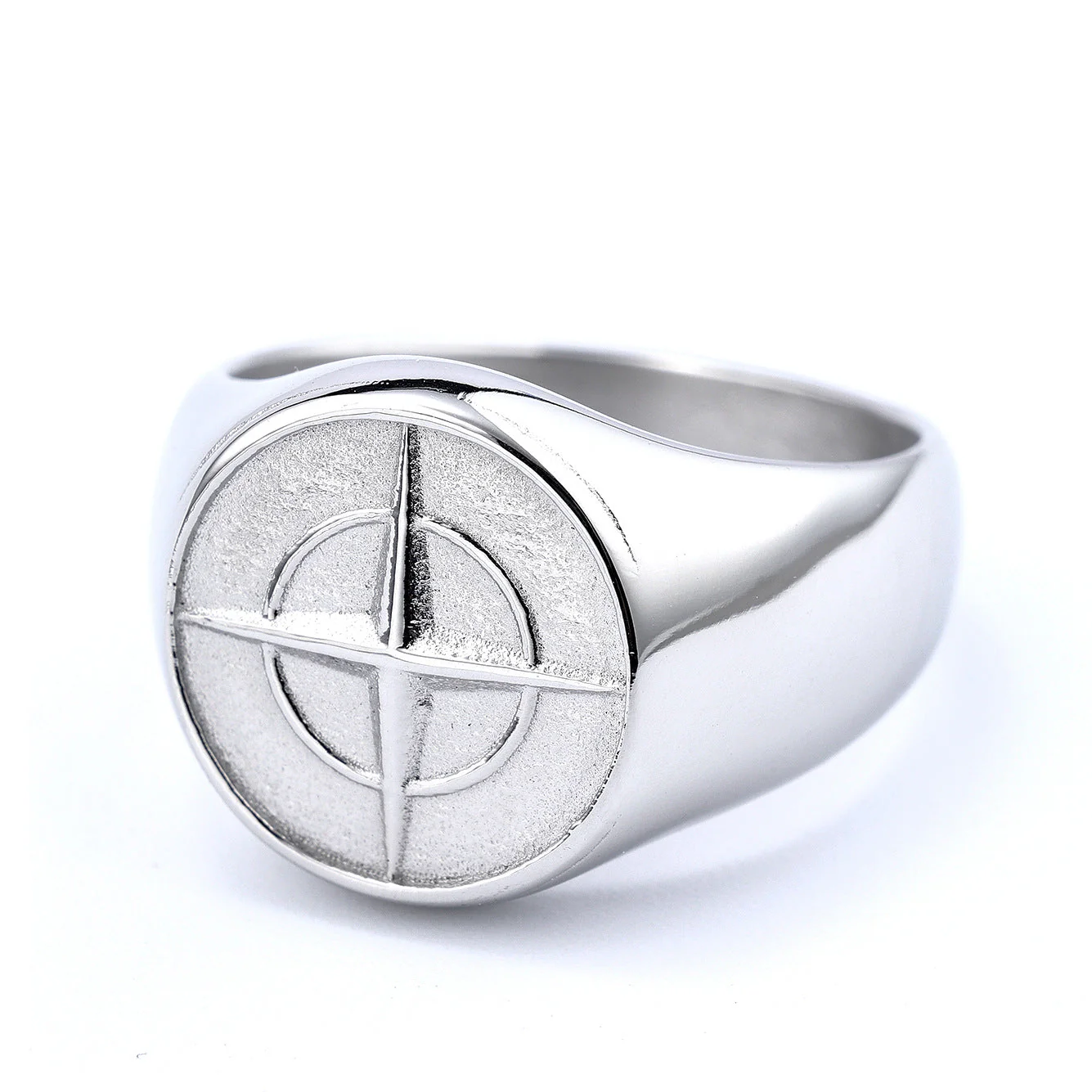 Classic Compass Signet Ring | White Gold