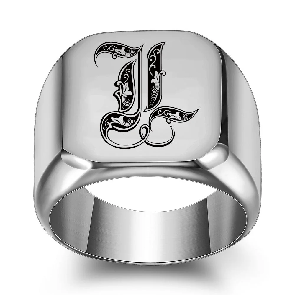 Classic Noble Initial Ring | White Gold - Image 12