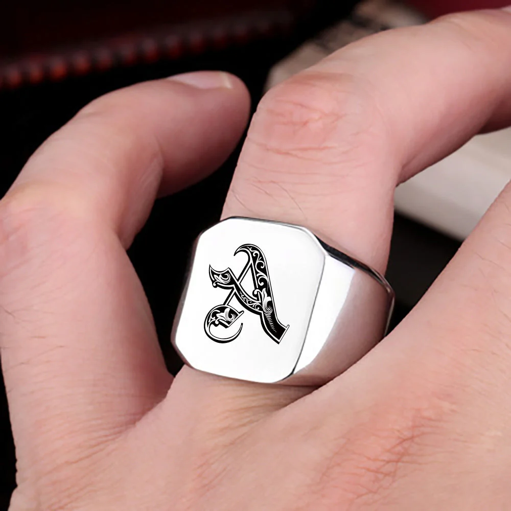 Classic Noble Initial Ring | White Gold - Image 28