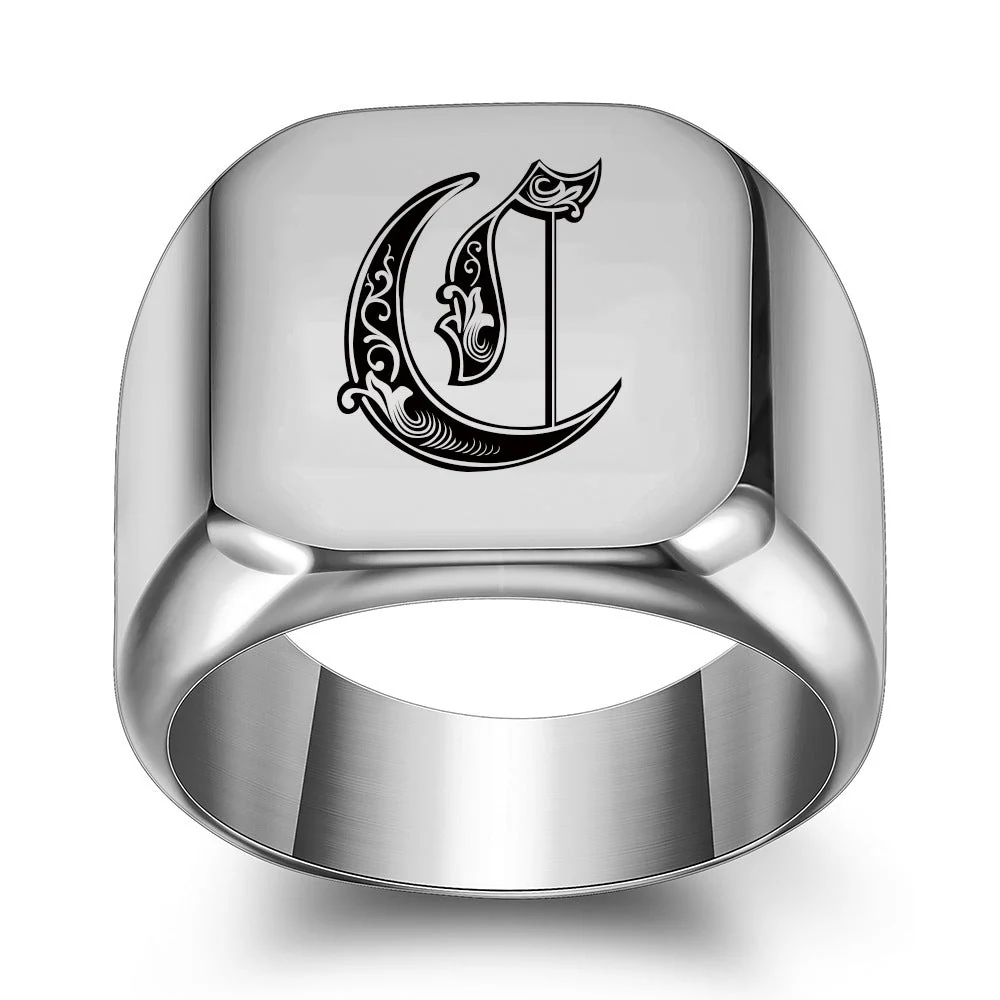 Classic Noble Initial Ring | White Gold - Image 3