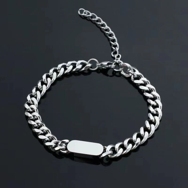 Cuban Chain Tag Bracelet | White Gold