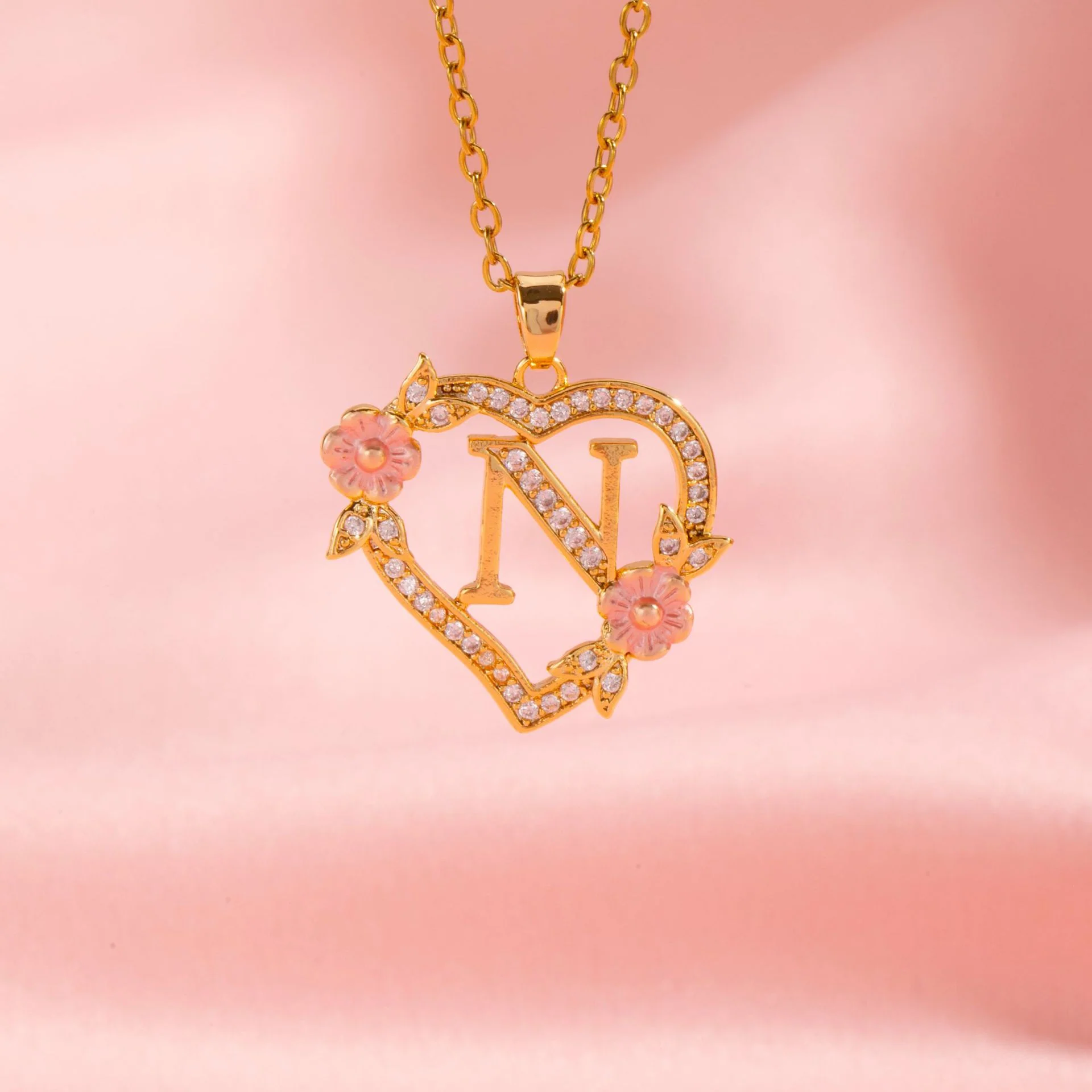 Floral Charm Initial Necklace | Gold - Image 14