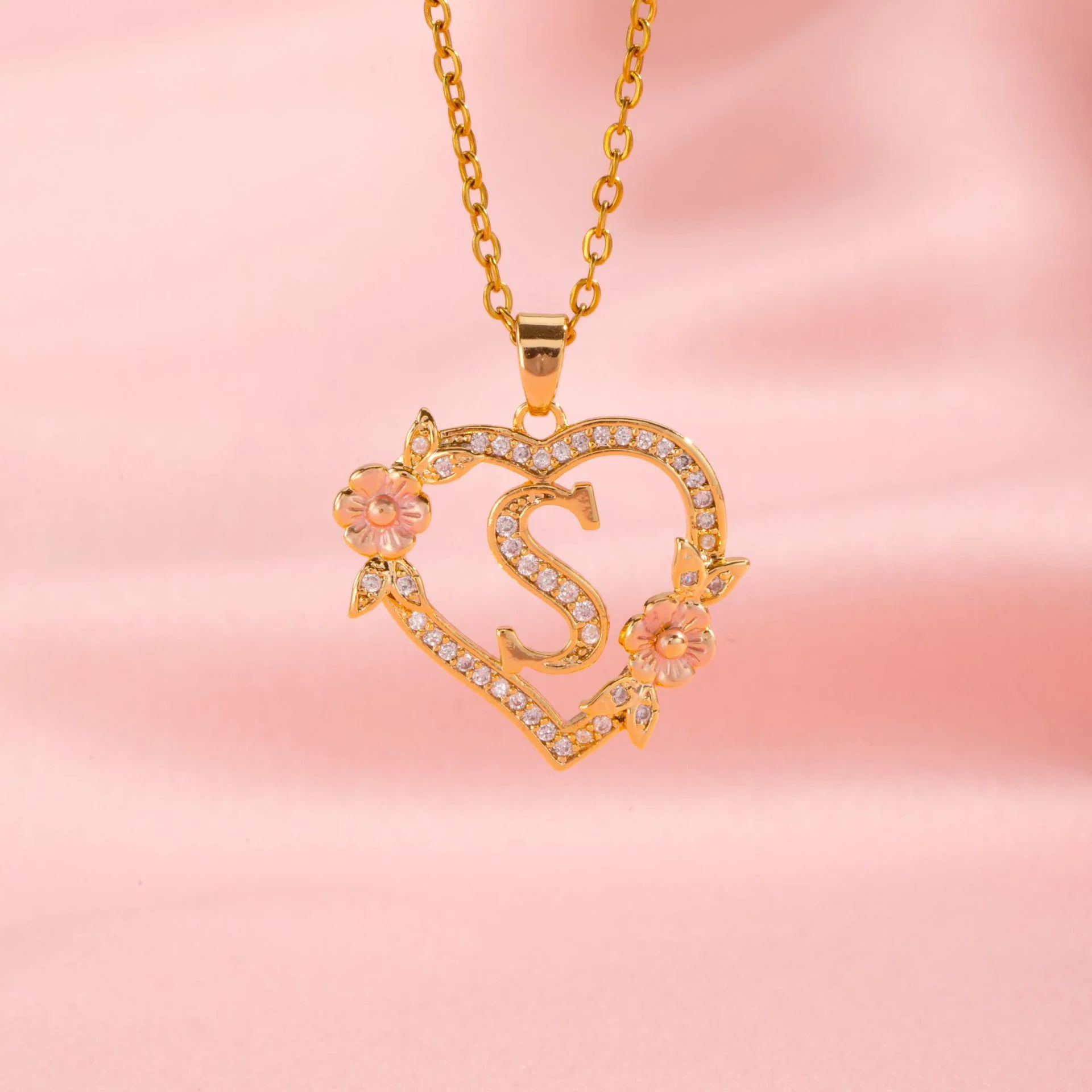 Floral Charm Initial Necklace | Gold - Image 19