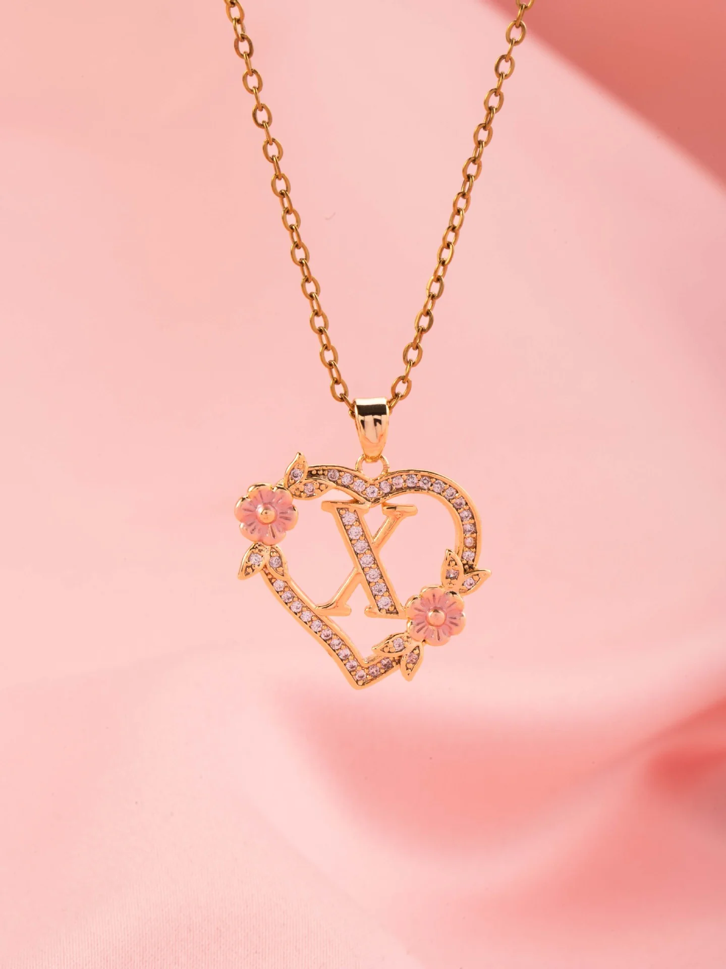 Floral Charm Initial Necklace | Gold - Image 24
