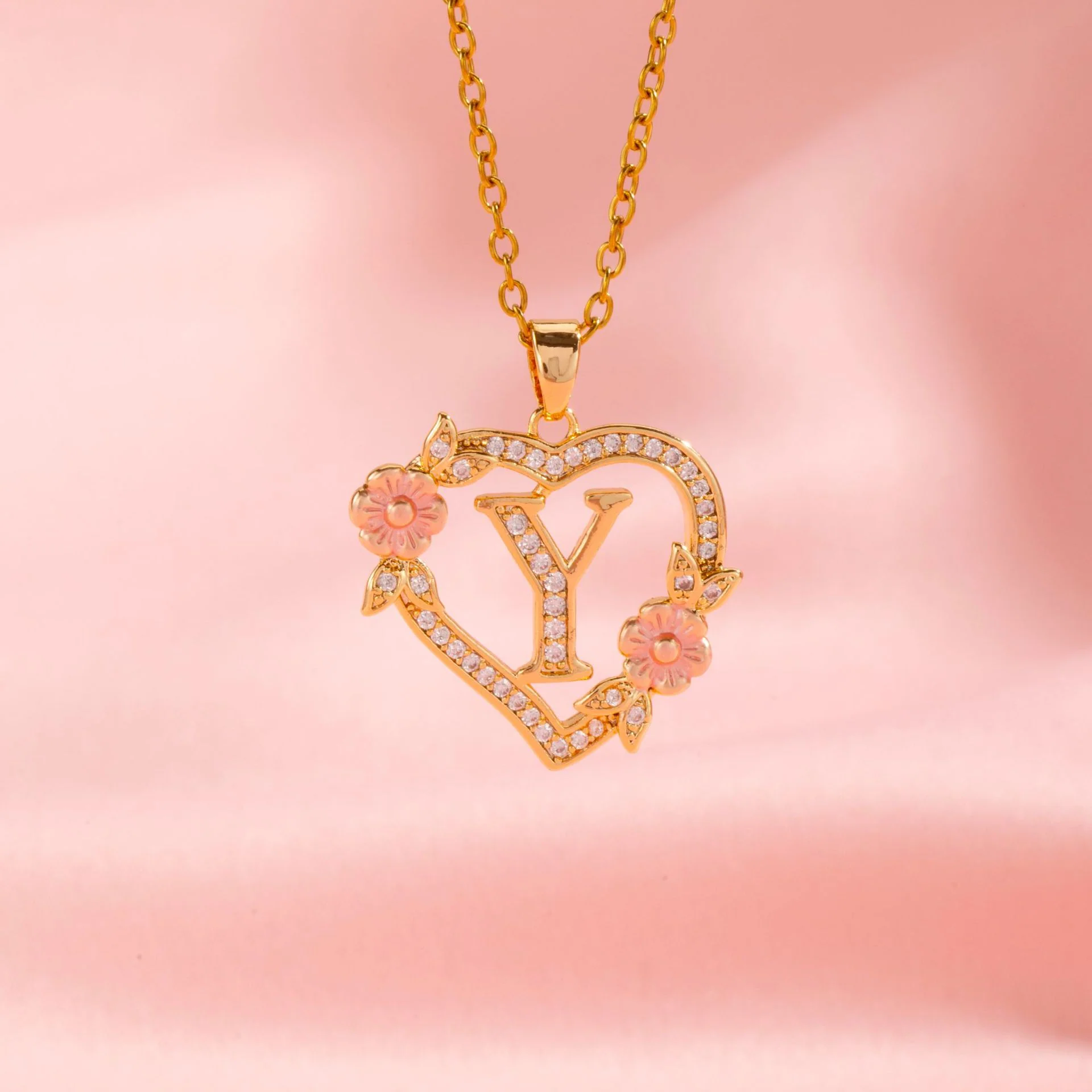 Floral Charm Initial Necklace | Gold - Image 25