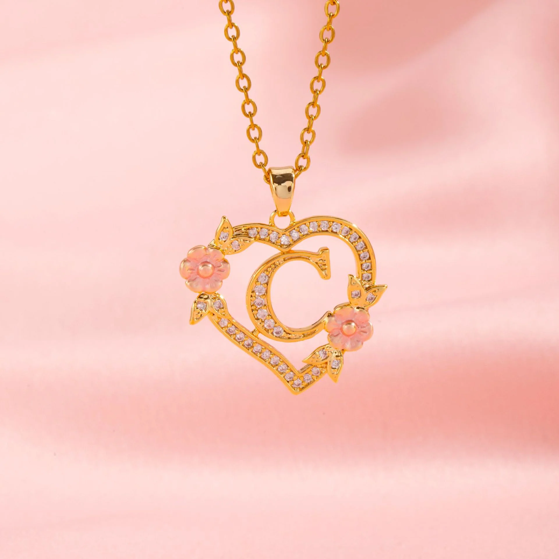 Floral Charm Initial Necklace | Gold - Image 3