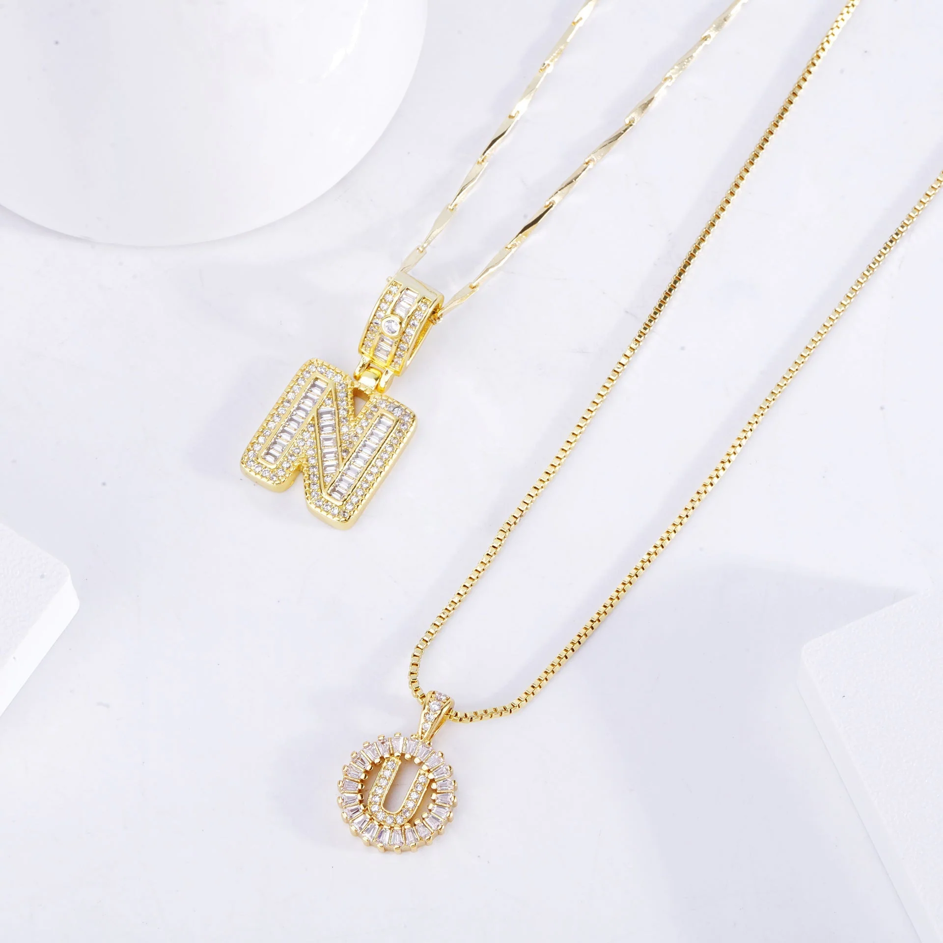 Pave letter initial necklace set | Gold - Image 2