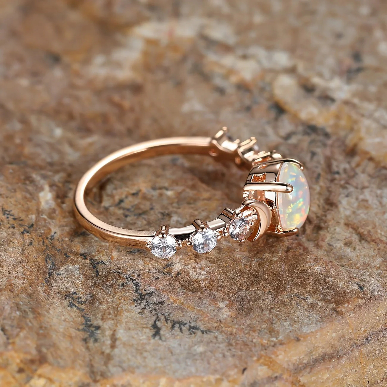 Opal Crescent Moon Ring | Rose Gold - Image 4