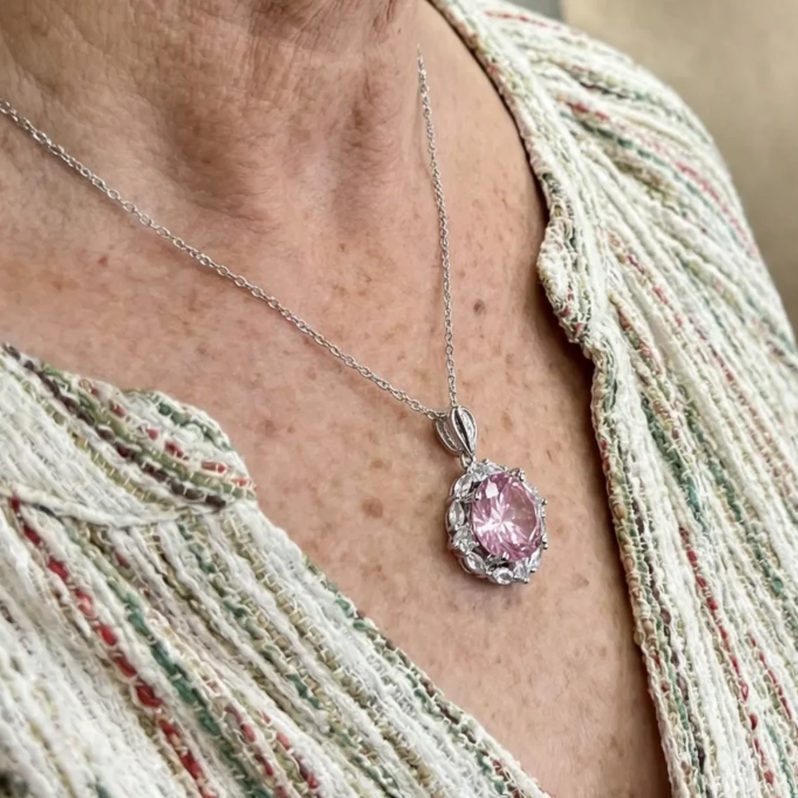 Rose Lotus Halo Necklace | White Gold - Image 2
