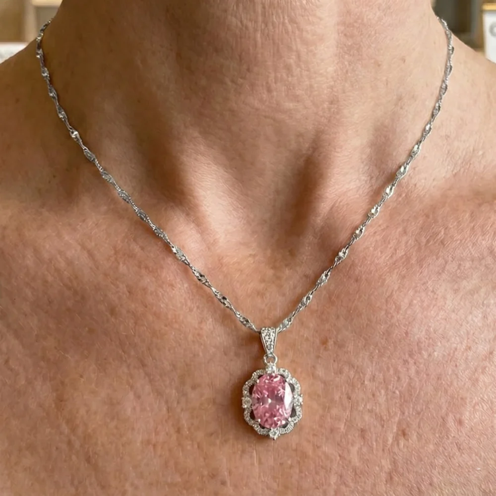 Rose Oval Crown Halo Necklace | White Gold - Image 2