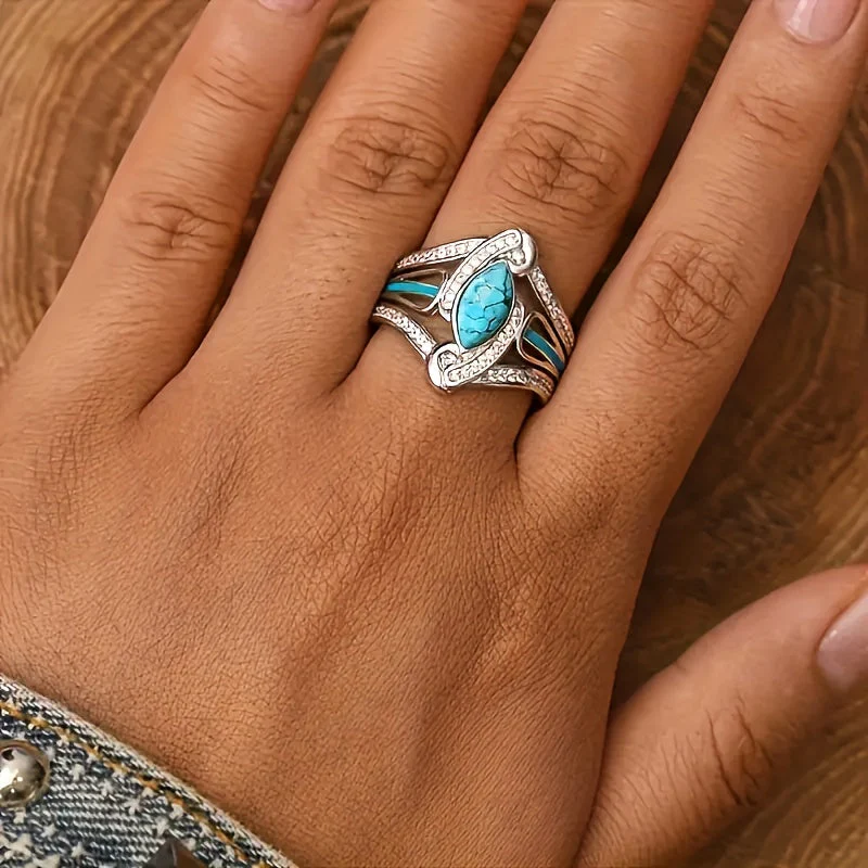 Turquoise Marquis Statement Ring | White Gold - Image 2