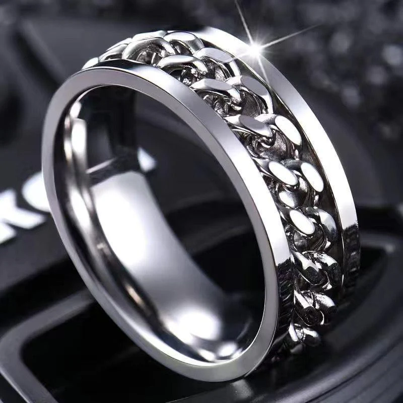 Vance Chain Spinner Ring | White Gold